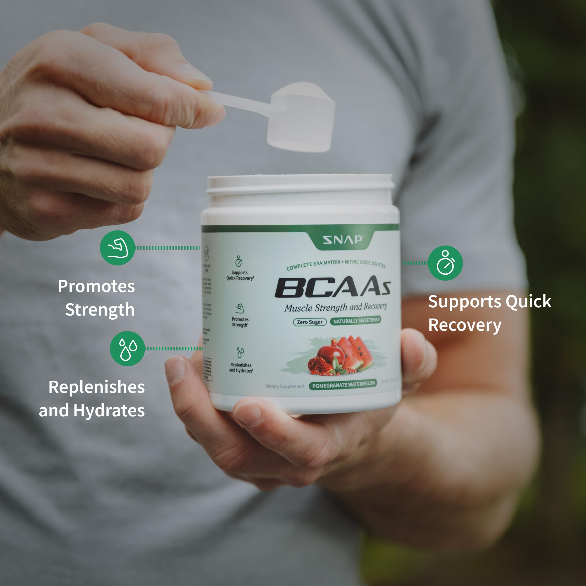 Nutrition label close-up on Snap BCAA Powder bottle