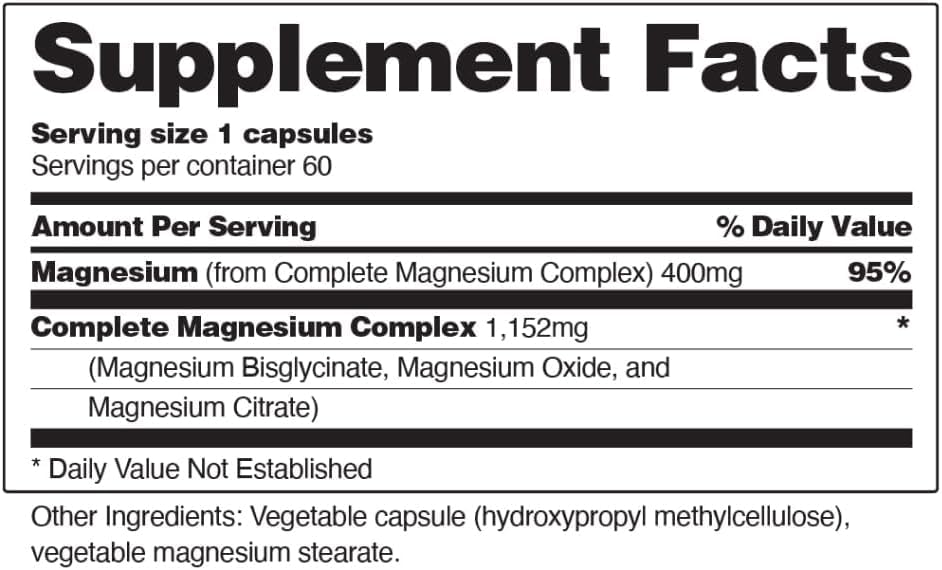 Triple magnesium complex bottle label