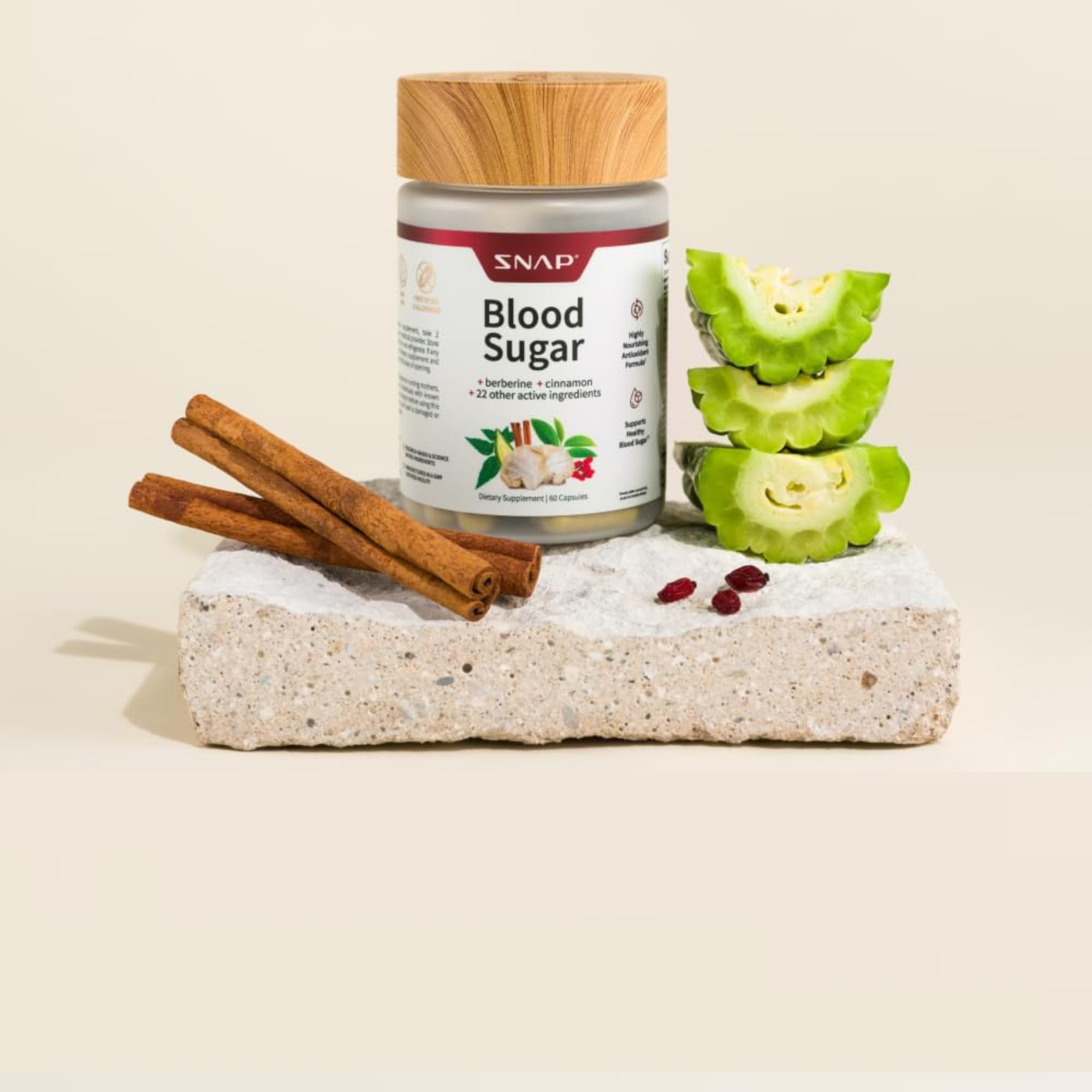 Snap Supplements Blood Sugar Blend bottle pour showing convenient daily ritual.