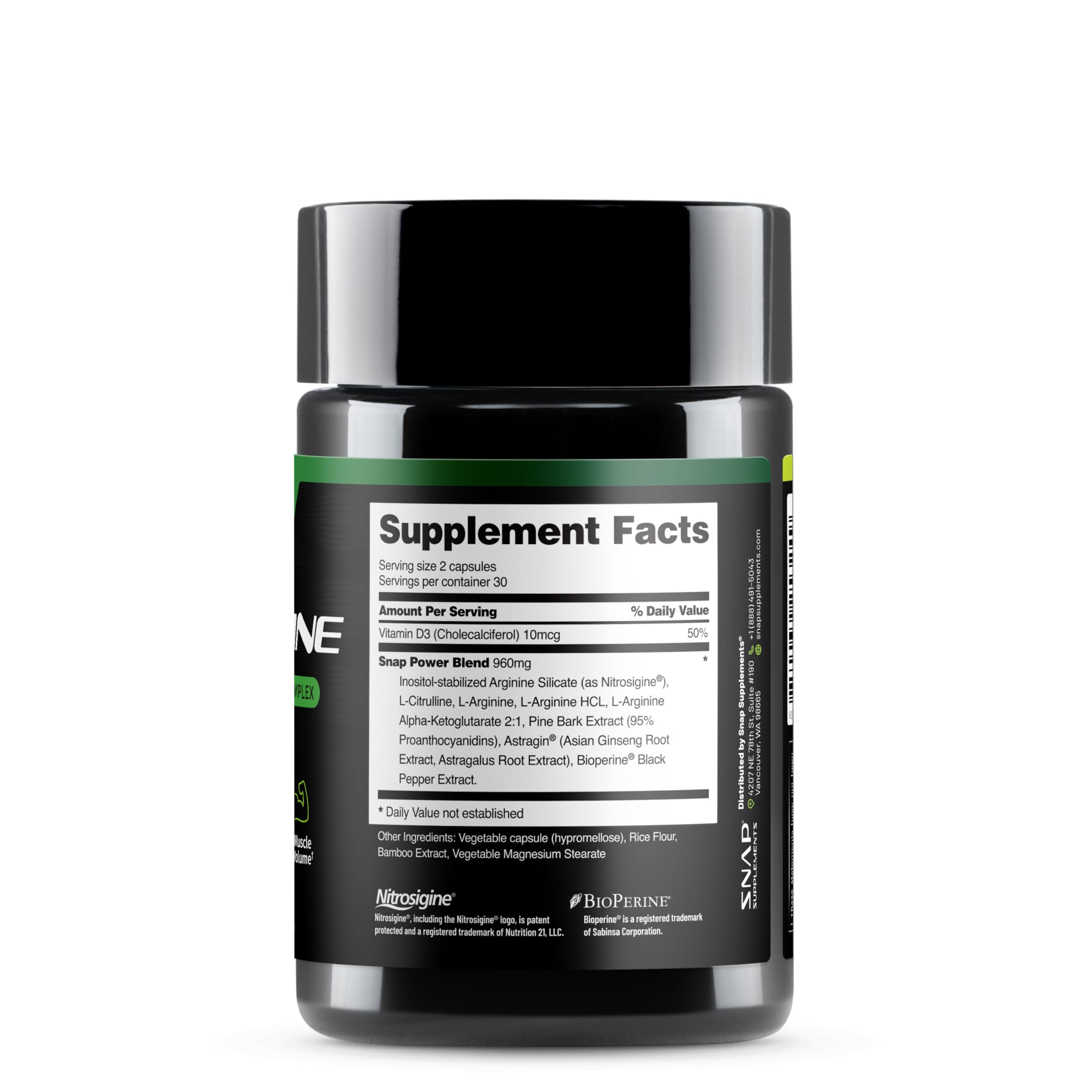 Nutrition facts and serving size on bottle label