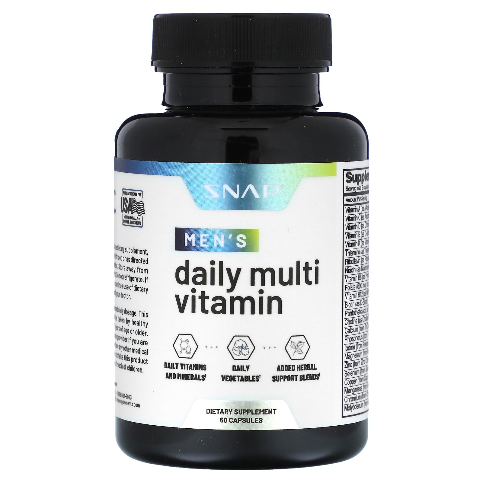 Snap Supplements Men's Multivitamins bottle, 60 capsules