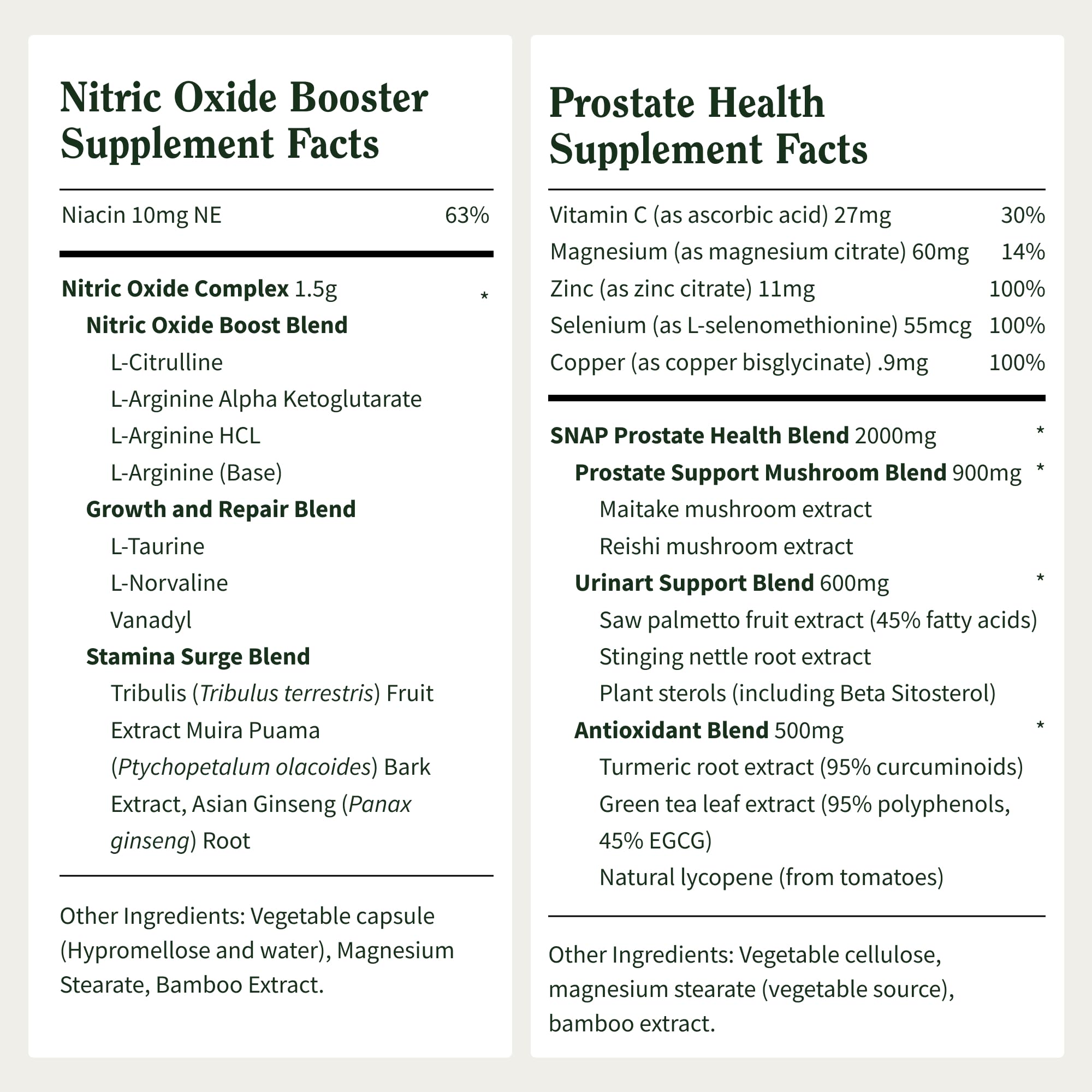 Nutritional ingredients and capsules on a display