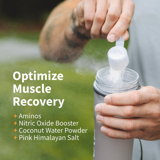 BCAA powder scoop with label on Snap Supplements bottle