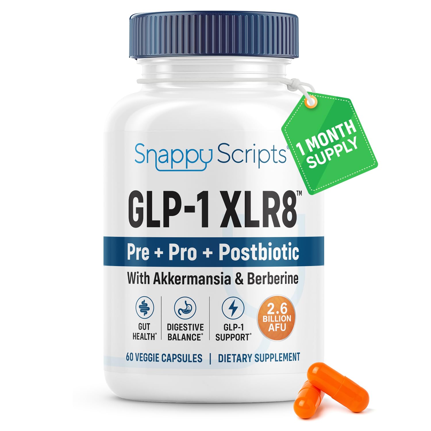 Snappy Scripts GLP-1 XLR8 bottle front view for daily wellness support