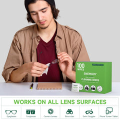 What you get: 100 count SNEMGOY lens cleaning wipes