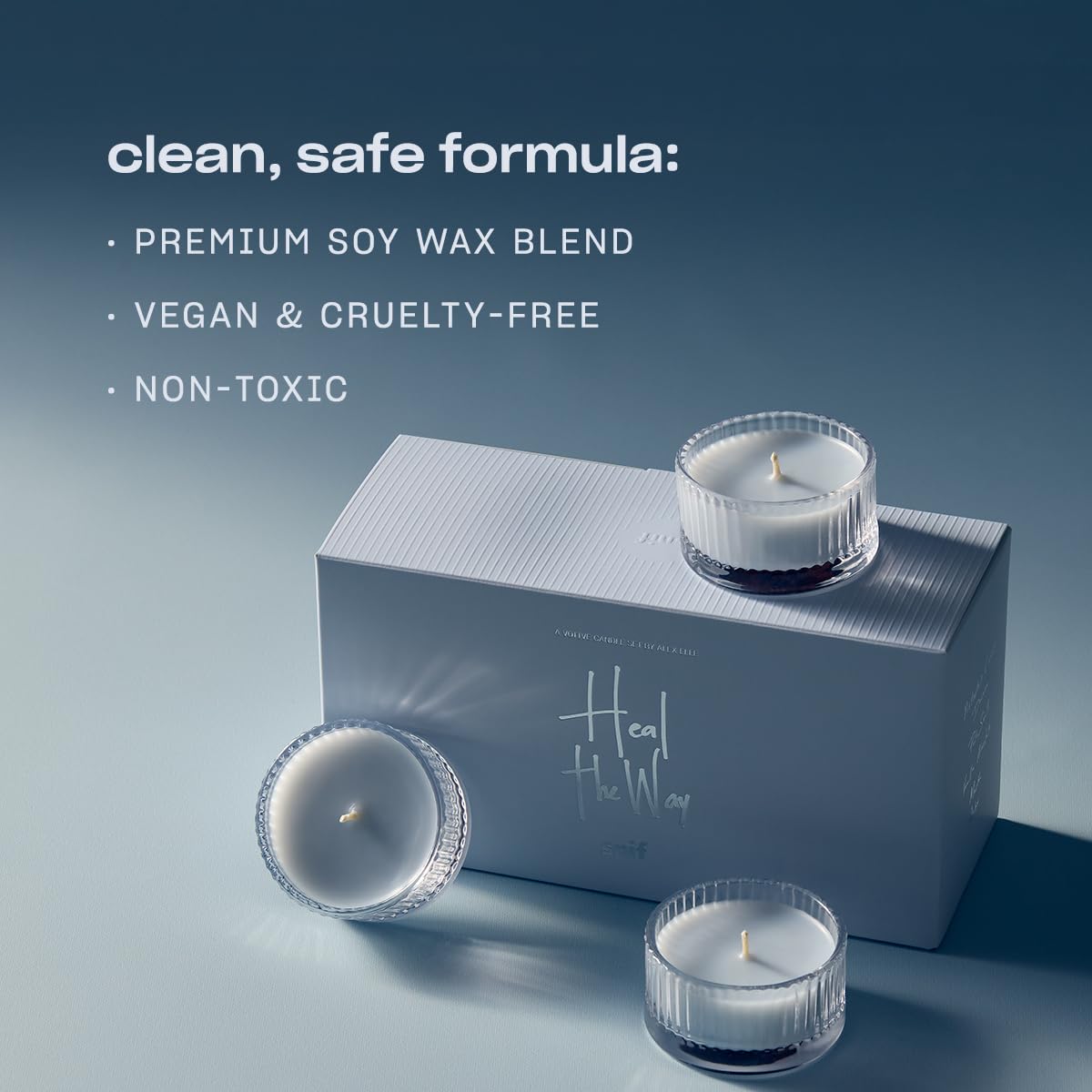 Snif Heal The Way Votive scent profile blends pistachio pink davana palo santo for mindful relaxation.