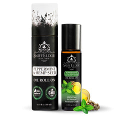 Sniffelixir peppermint roll-on in amber glass bottle
