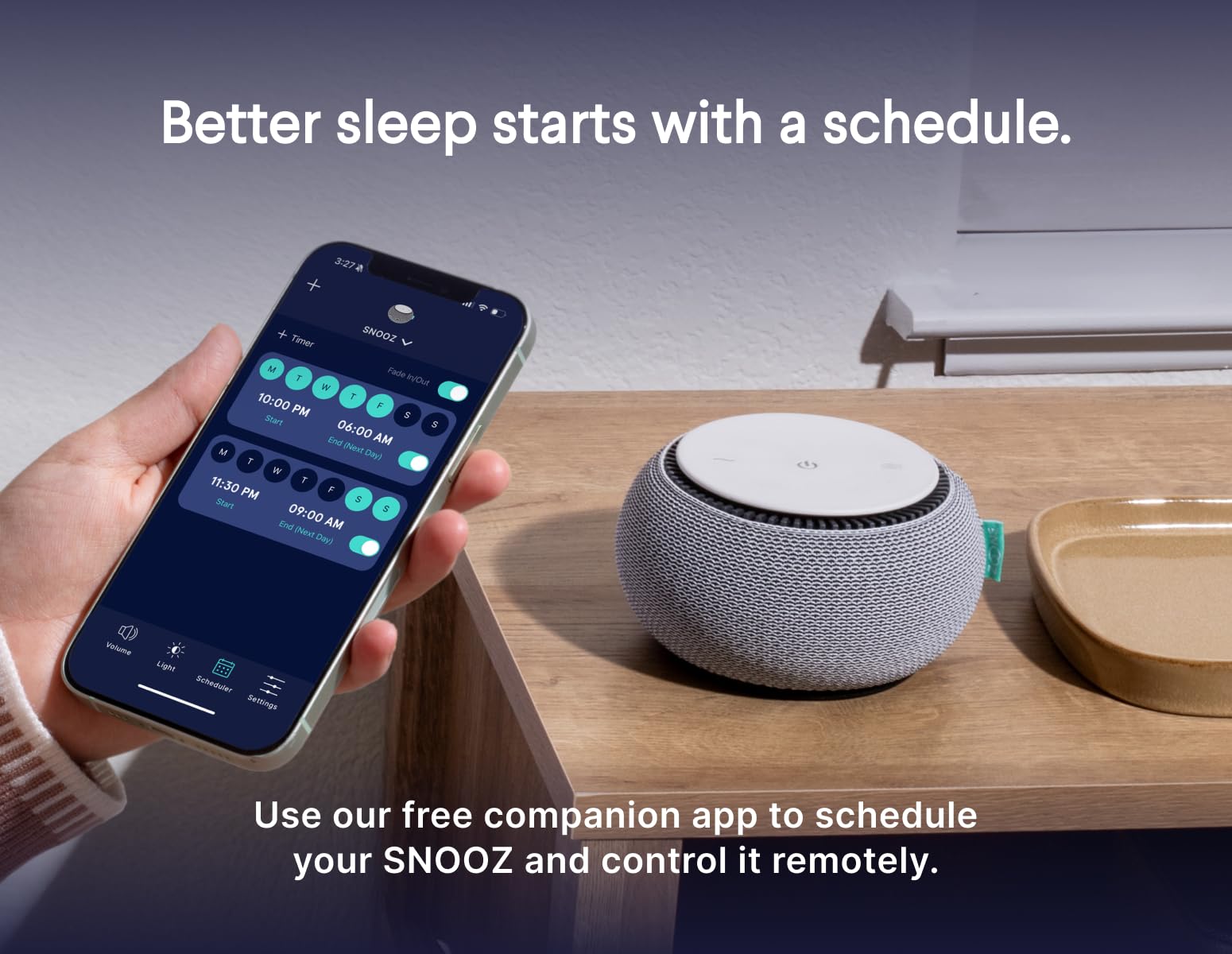 SNOOZ 10 volume levels let you tailor noise to your space.