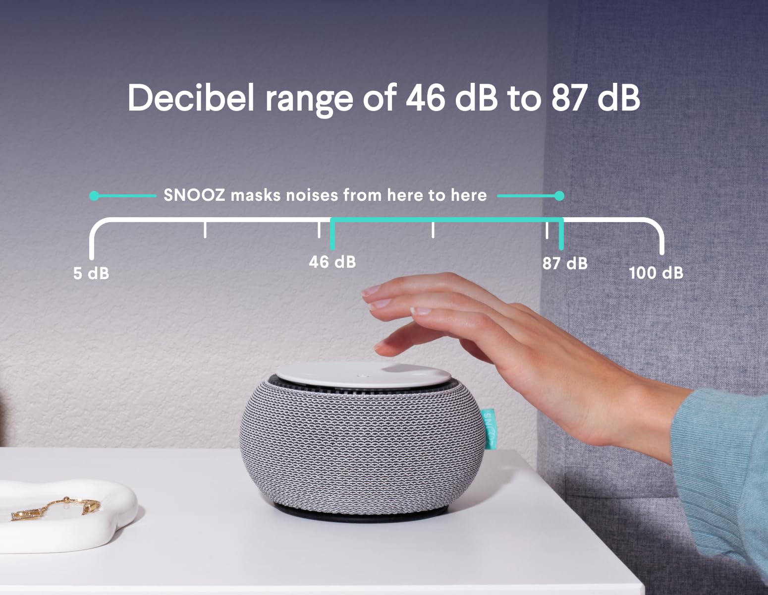 SNOOZ compact dimensions aid bedside setup.