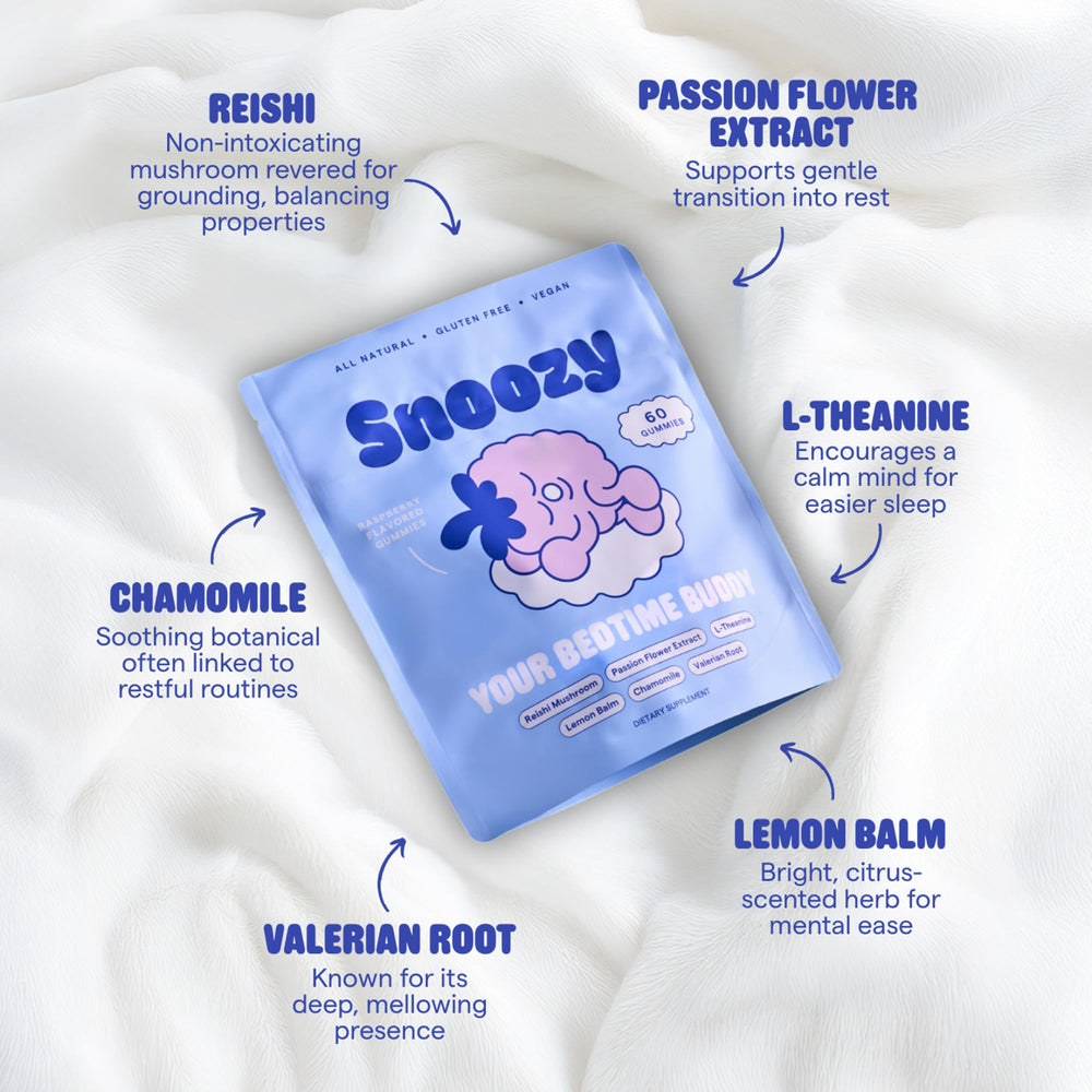 Botanical blend image: Chamomile, Lemon Balm, Valerian, Passion Flower