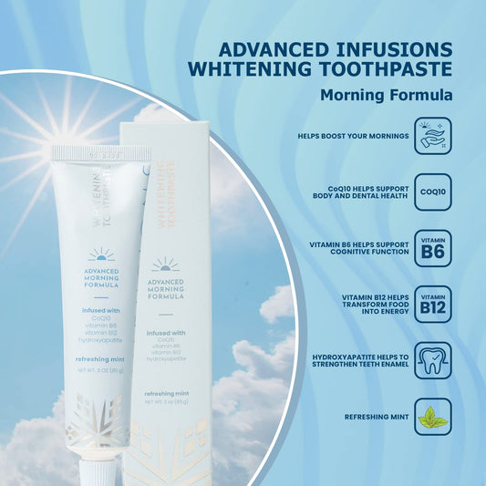 Close-up of Snow Infusions toothpaste highlighting hydroxyapatite enamel support