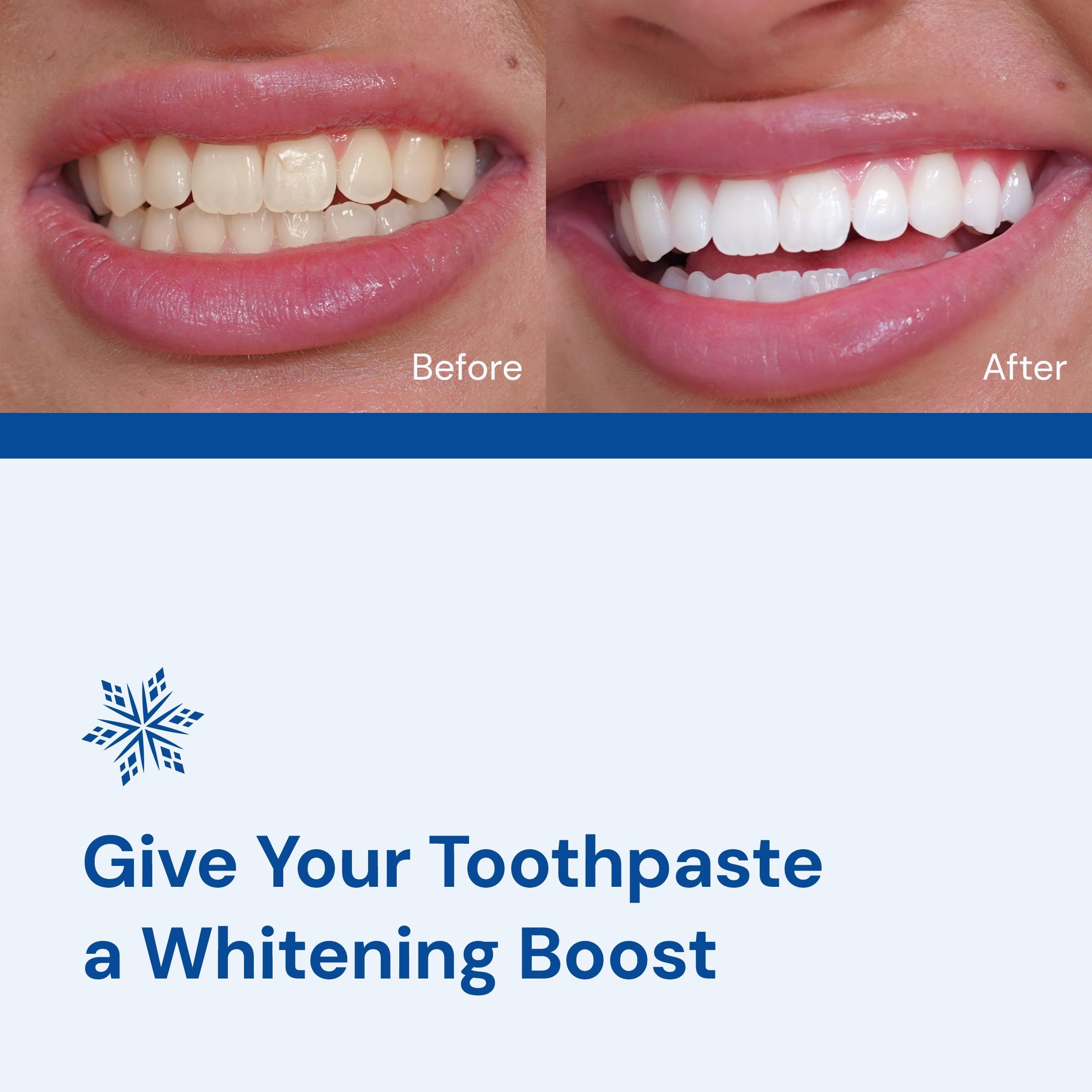 Scoop dispensing powder over toothpaste