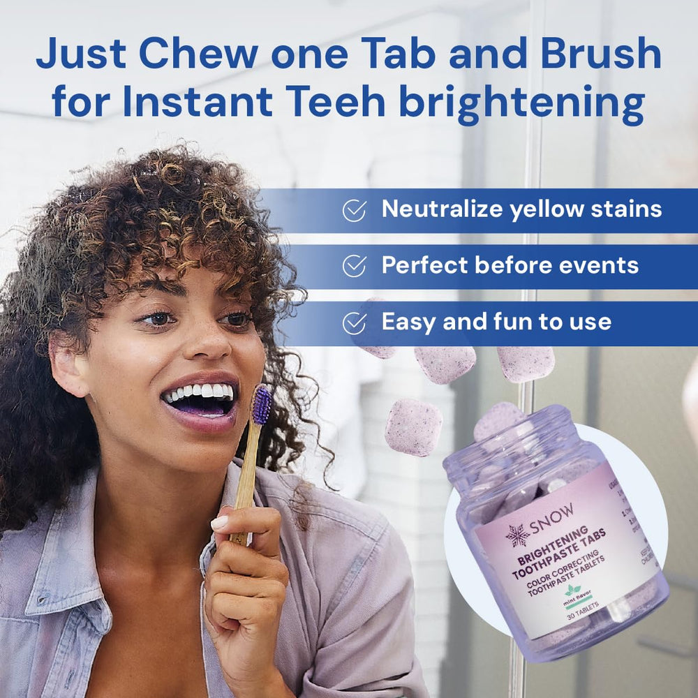 On-the-go oral care with SNOW purple whitening tablets for travel
