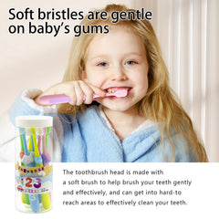 All 8 designs of SnowRose kids toothbrushes in a bucket set