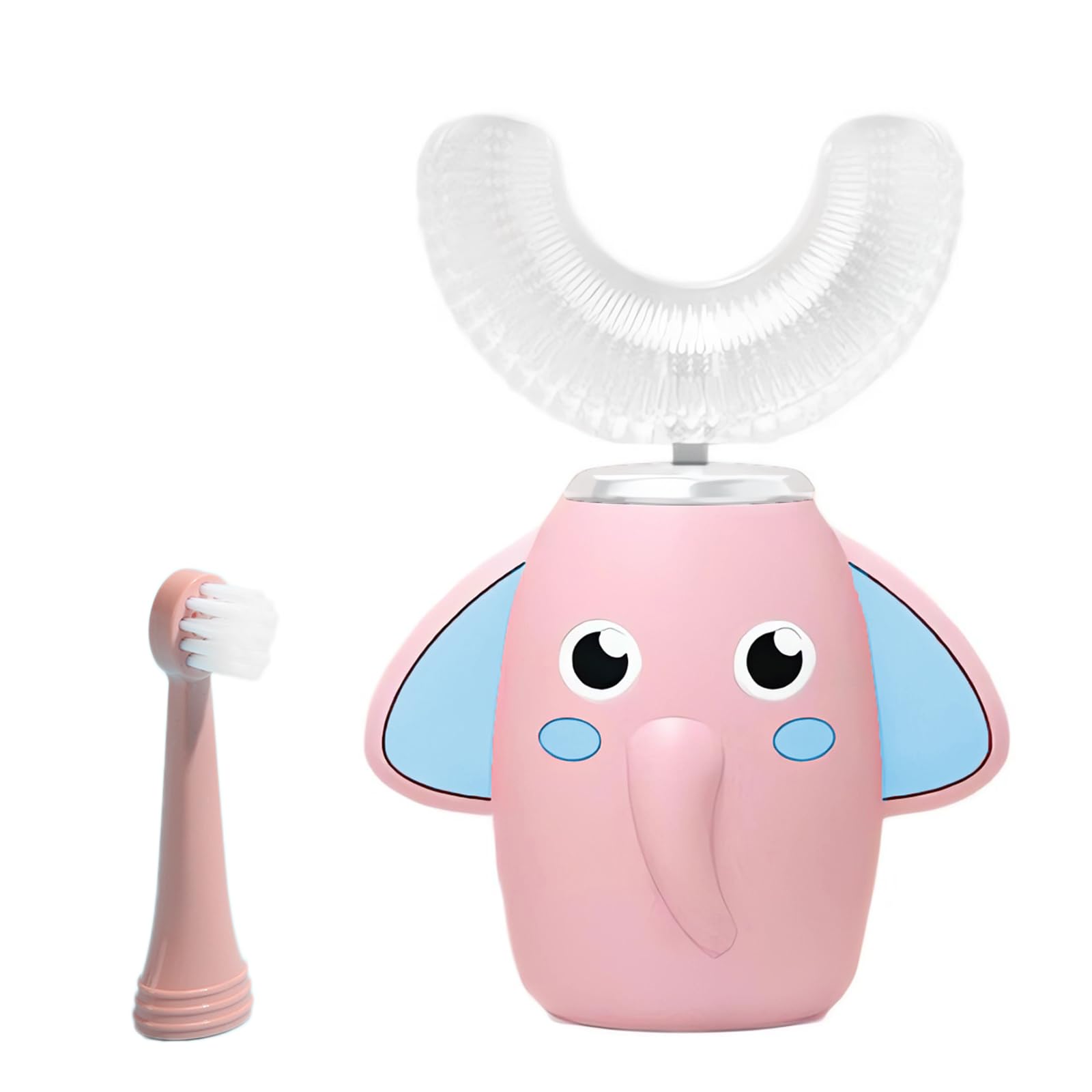 SNOWROSE kids' pink U-shaped electric toothbrush with two brush heads