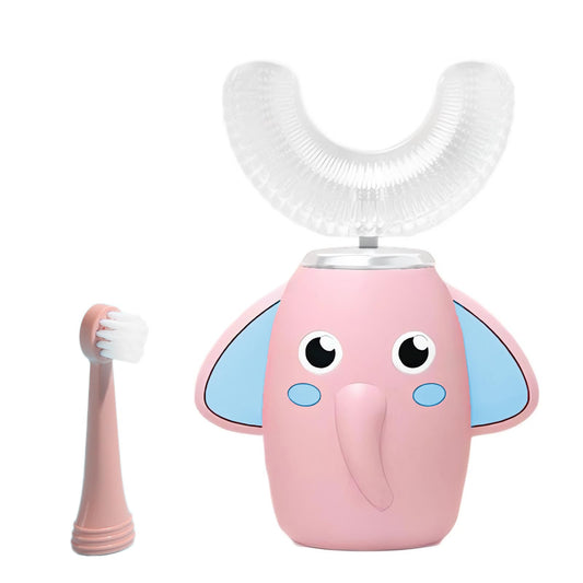 SNOWROSE kids' pink U-shaped electric toothbrush with two brush heads