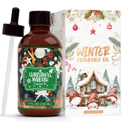 SNOWSEN Christmas Wreath Fragrance Oil in 4 oz amber glass bottle with dropper
