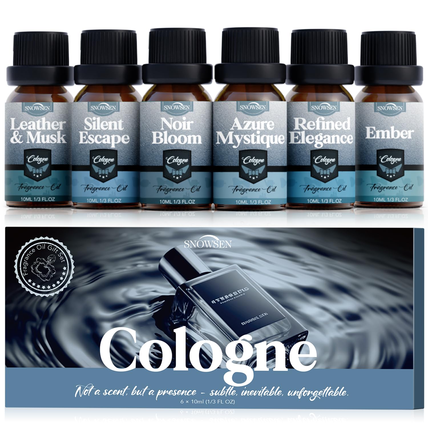 Noir Bloom Cologne-inspired essential oil bottle in amber glass