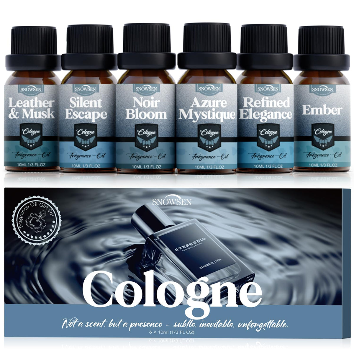 Noir Bloom Cologne-inspired essential oil bottle in amber glass