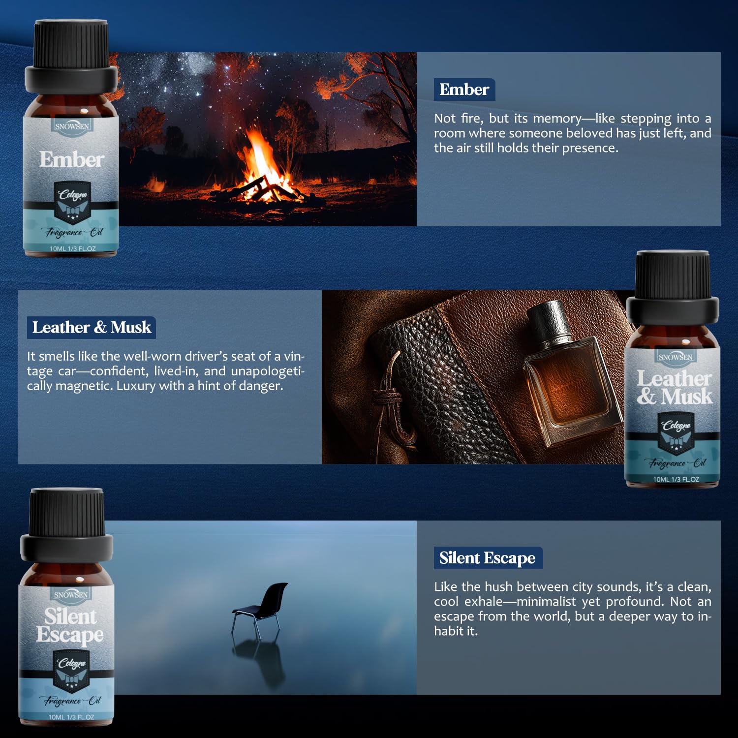Silent Escape essential oil bottle from SNOWSEN Cologne Set