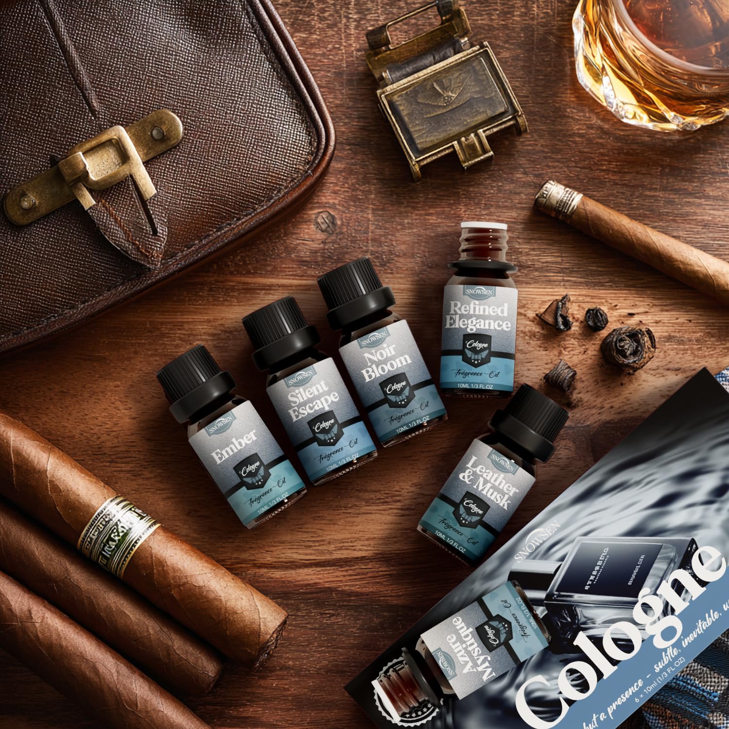 SNOWSEN Cologne Essential Oil Set gift box with amber bottles