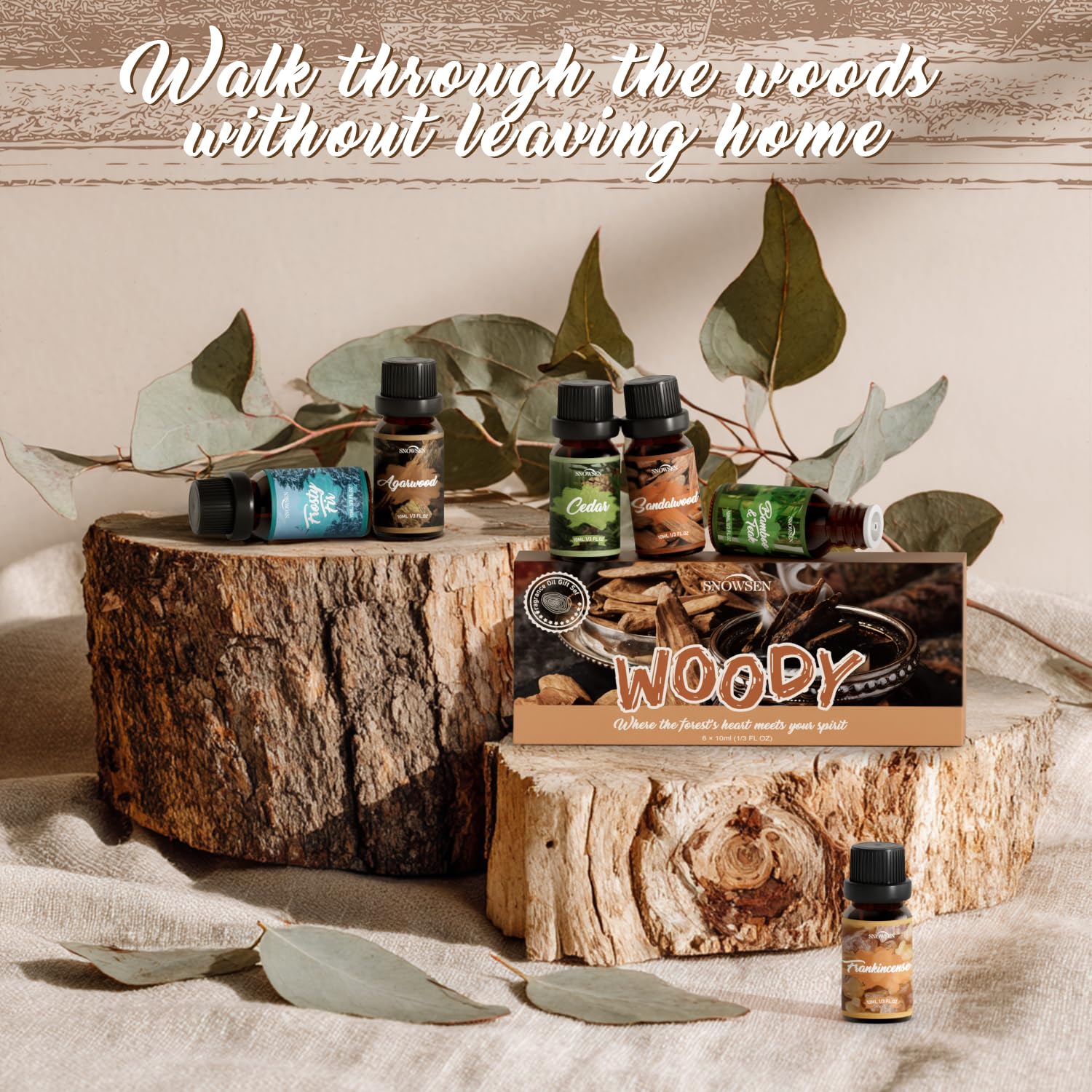 Bamboo & Teak essential oil 10ml amber bottle from SNOWSEN Woody Set