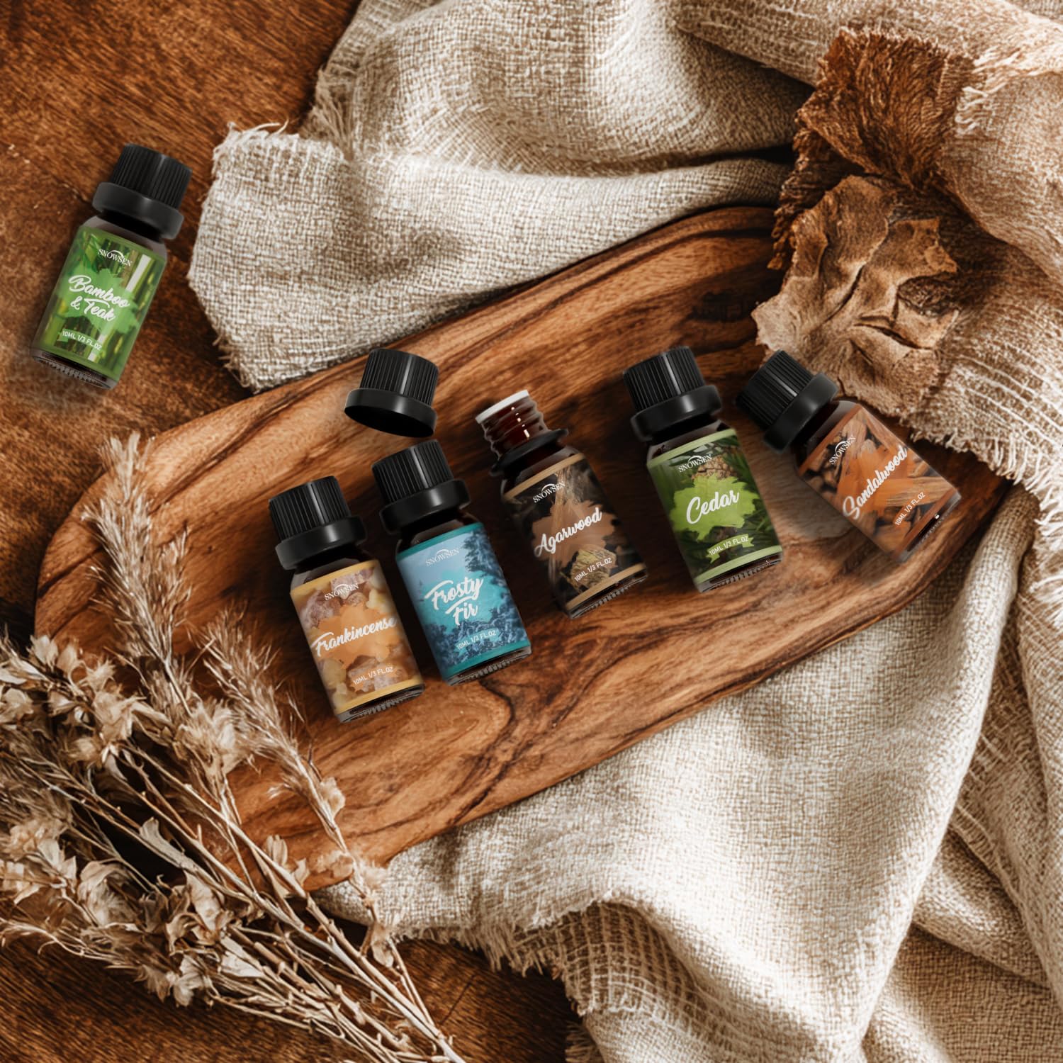 Frosty Fir essential oil 10ml amber bottle from SNOWSEN Woody Set