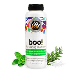 SO COZY Boo! lice shampoo bottle – kid-friendly lice prevention and gentle cleansing.