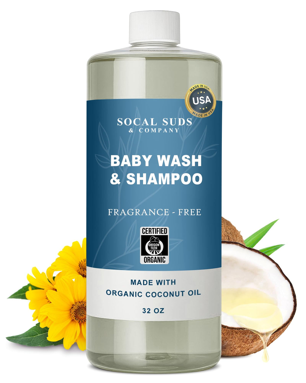 SoCal Suds & Company 2-in-1 organic foaming baby wash refill bottle front view
