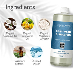 Close-up of gentle foam from baby wash and shampoo