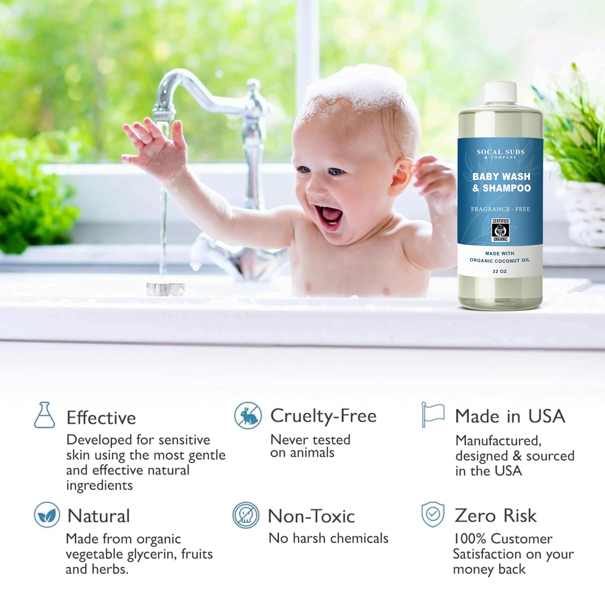 Newborn-safe baby wash and shampoo packaging