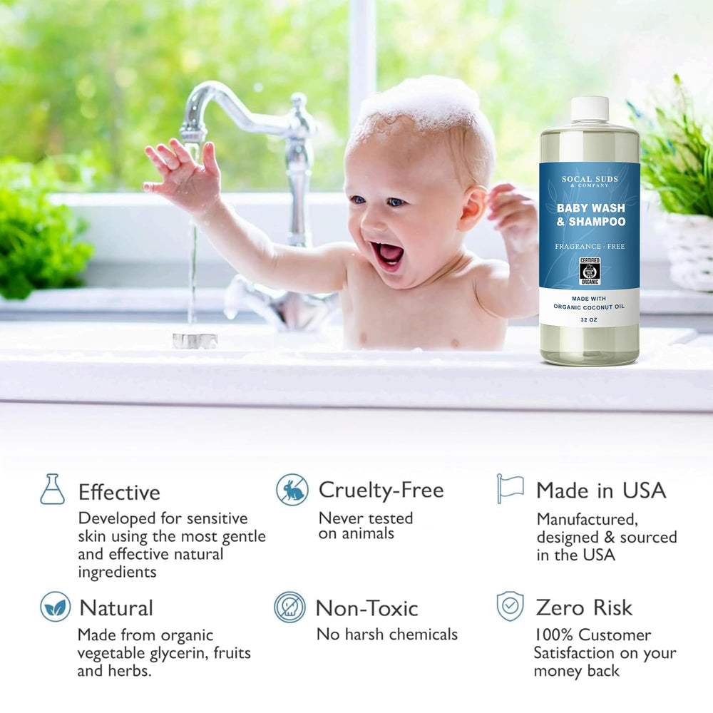 Newborn-safe baby wash and shampoo packaging