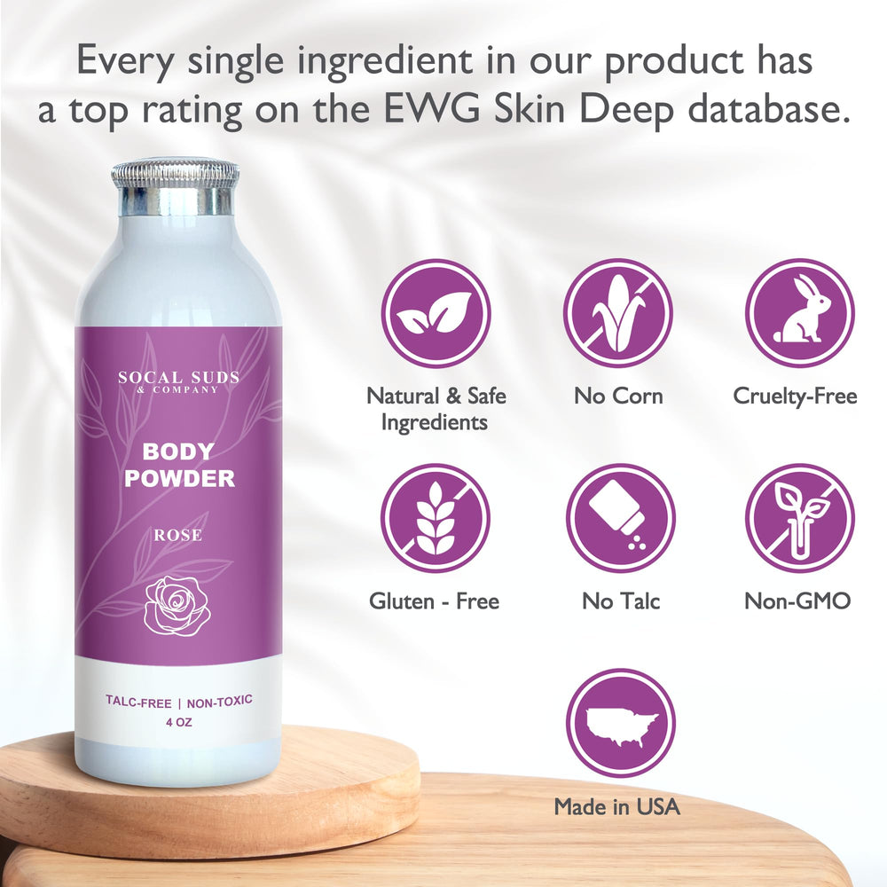SoCal Suds & Company label closeup highlights rose scent and natural absorbency.