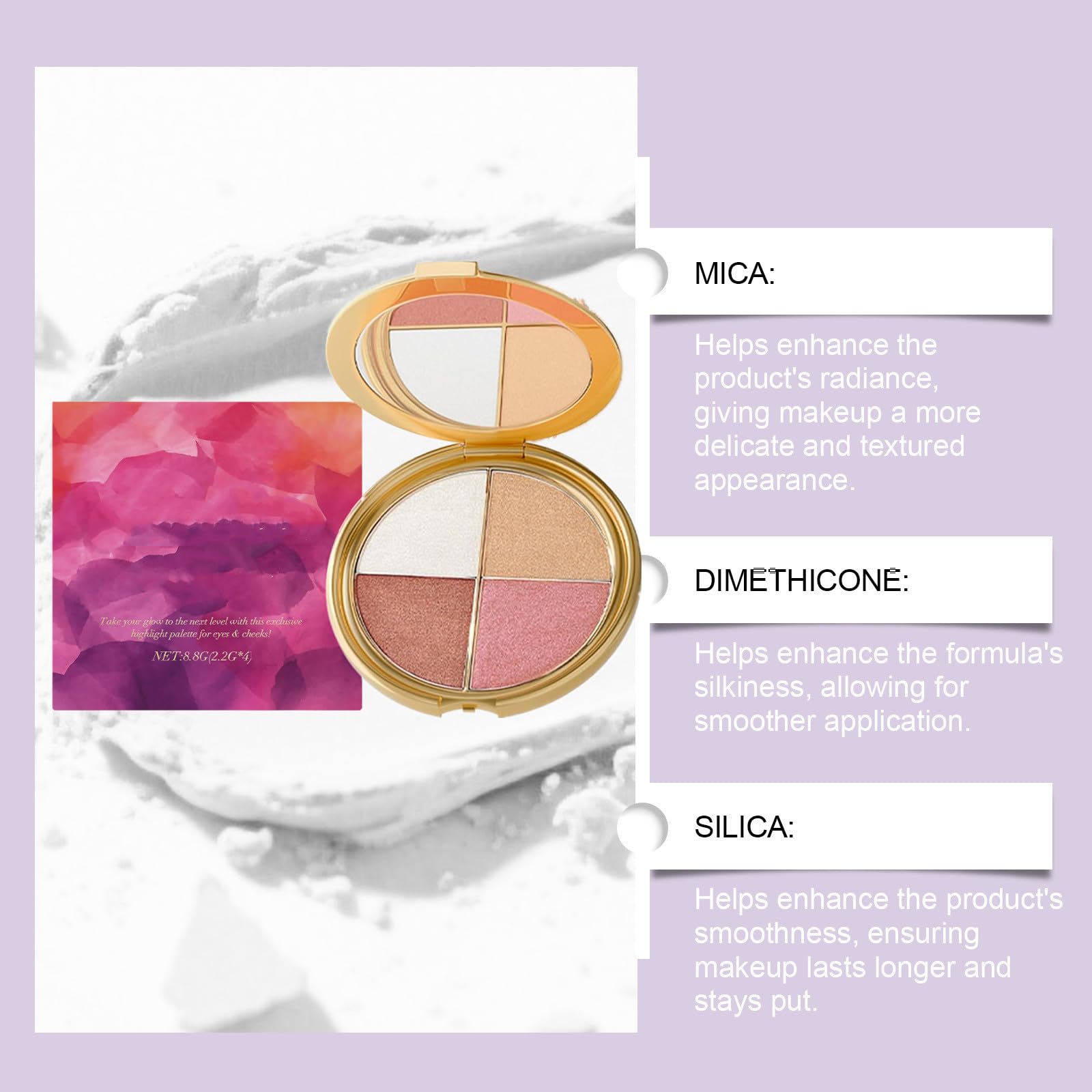 Soelegant Eye and Cheek Palette provides long-lasting radiance for all-day wear.