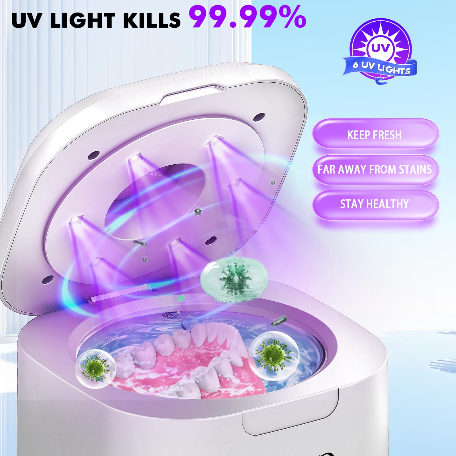 Interior view showing 6 UV lights for sterilization
