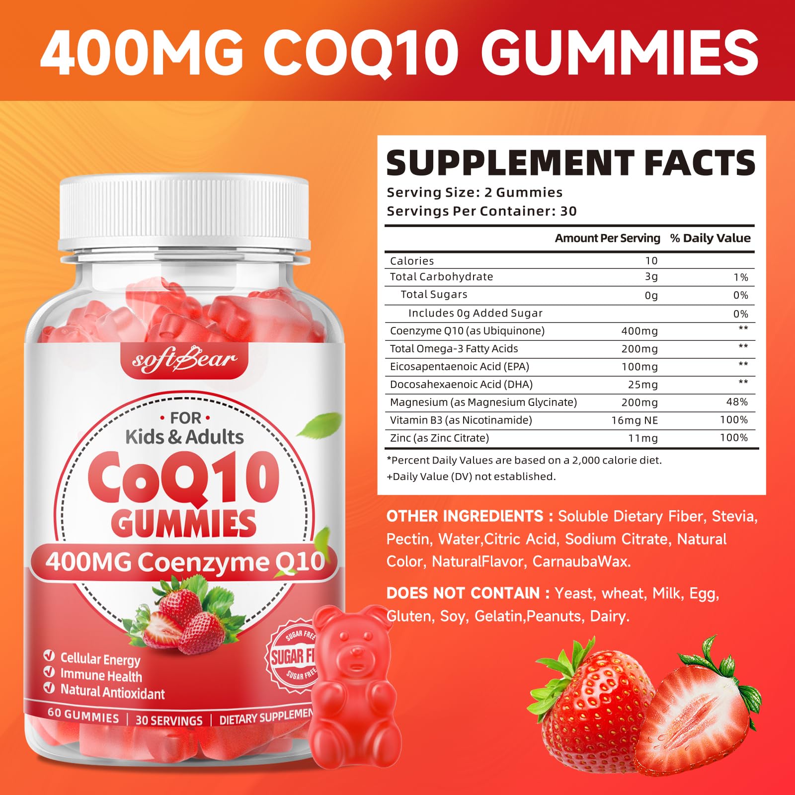 Ingredients panel of Softbear CoQ10 Gummies