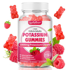 Hero image: SoftBear Potassium Citrate 1000mg Gummies Raspberry flavor, 60 count