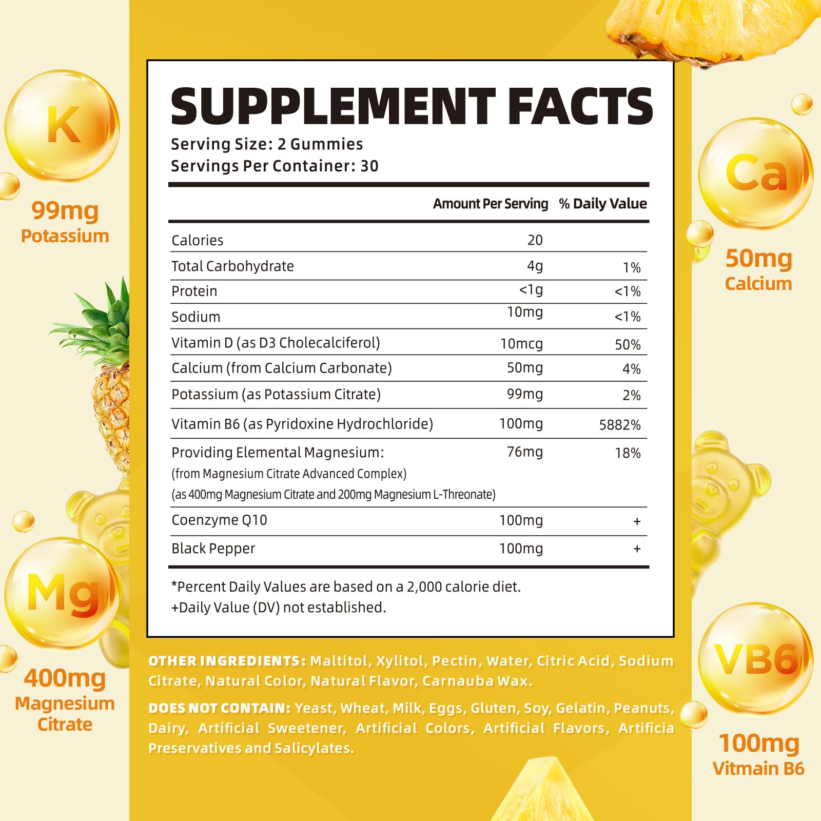 Ingredients including magnesium citrate magnesium L-threonate and potassium