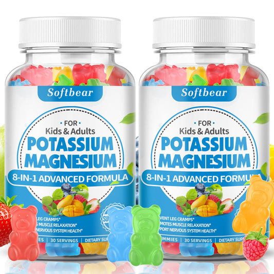 SoftBear potassium magnesium gummies bottle front label