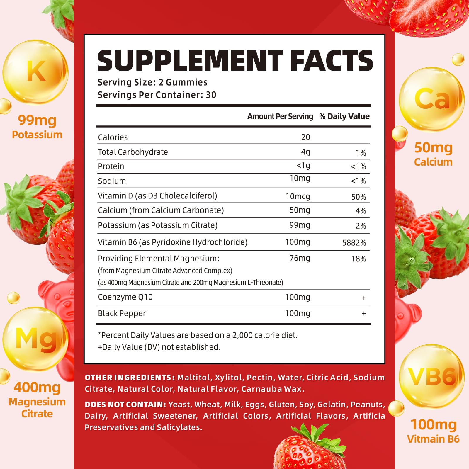 Close-up of the ingredients panel on the gummies packaging