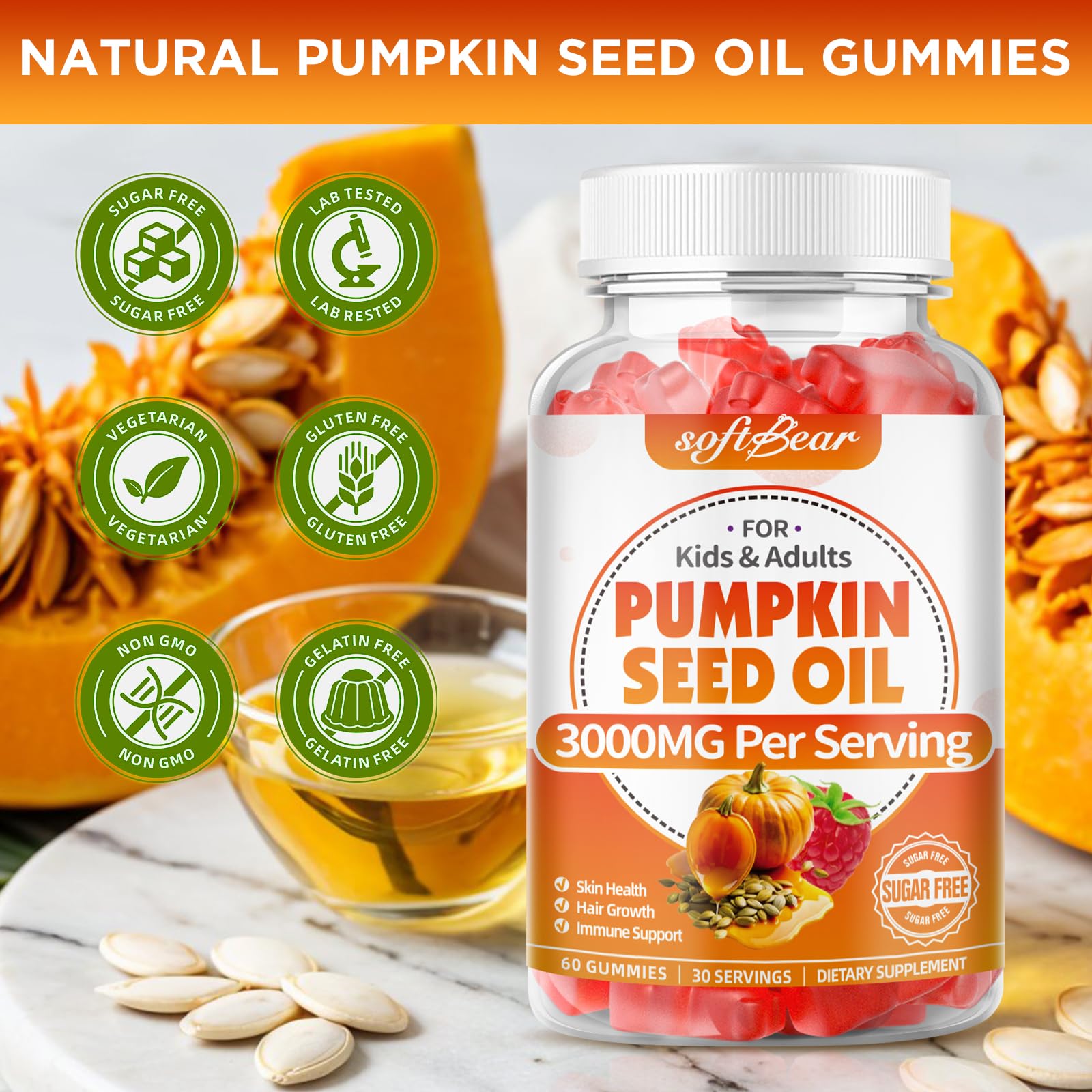 Lifestyle shot: healthy hair and radiant skin with SoftBear gummies