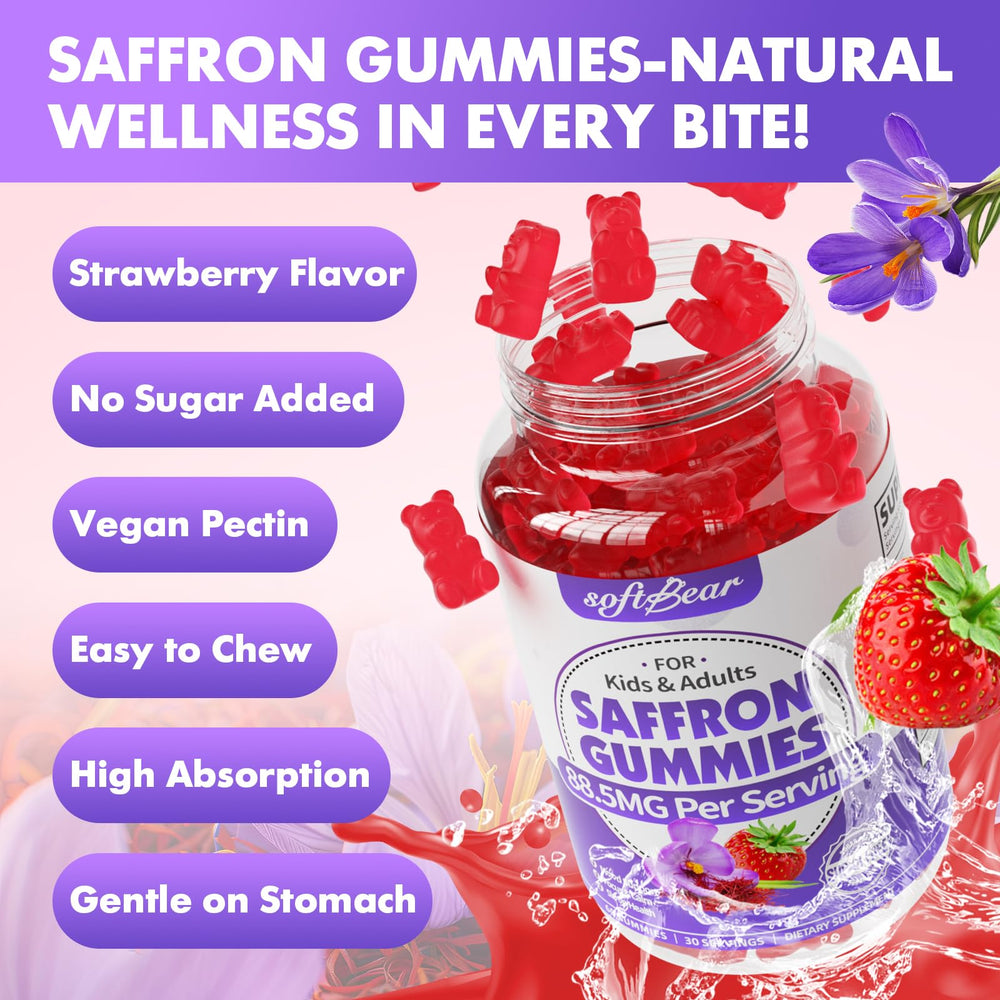 Strawberry-flavored saffron gummies close-up