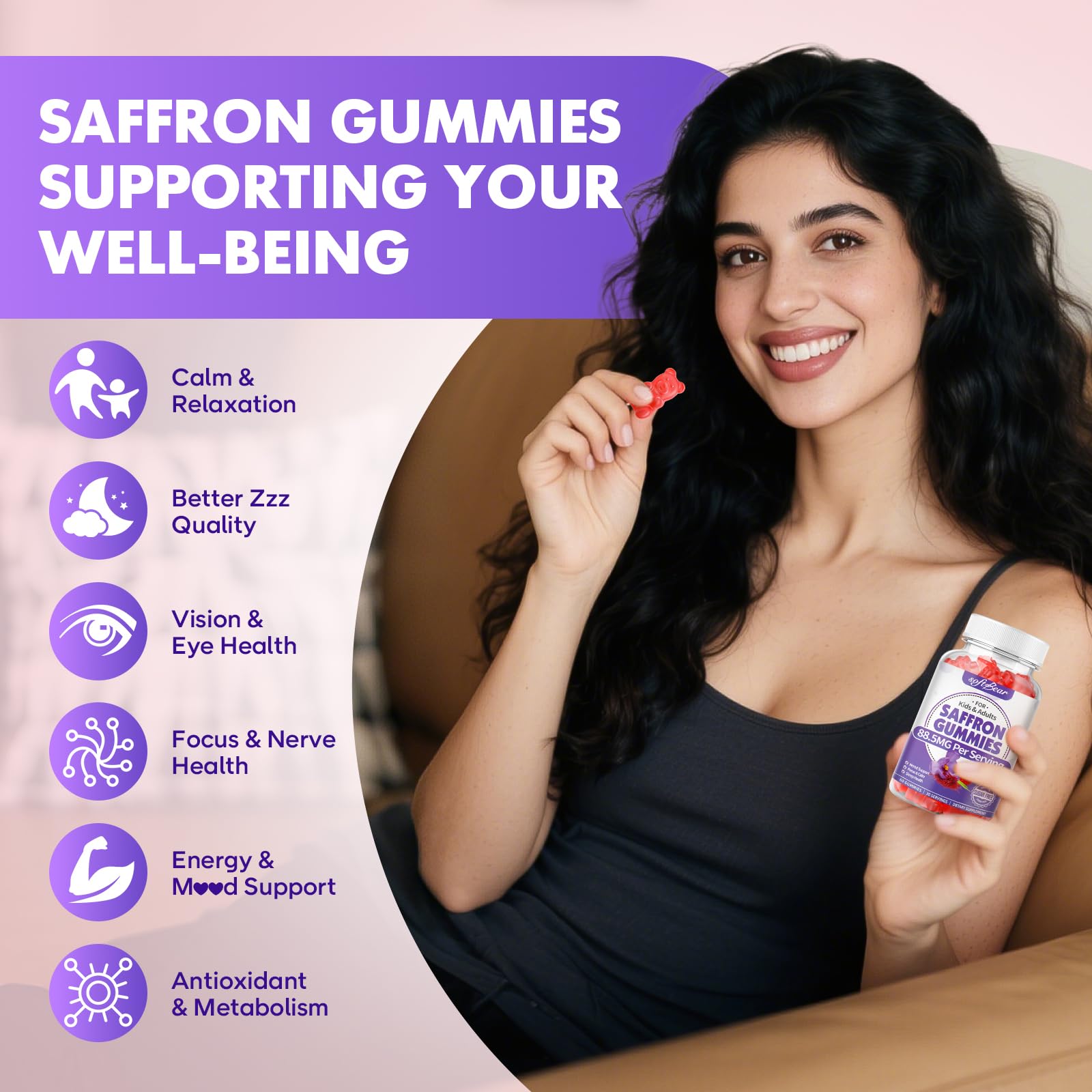 Sugar-free saffron gummies label showing strawberry flavor