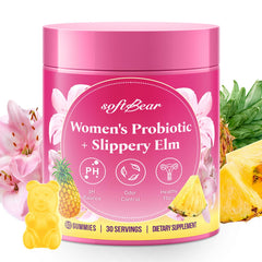 Softbear Women's Probiotic Slippery Elm Gummies bottle on white background