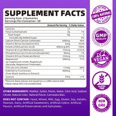 Gummies with label showing calcium 600 mg and magnesium 300 mg