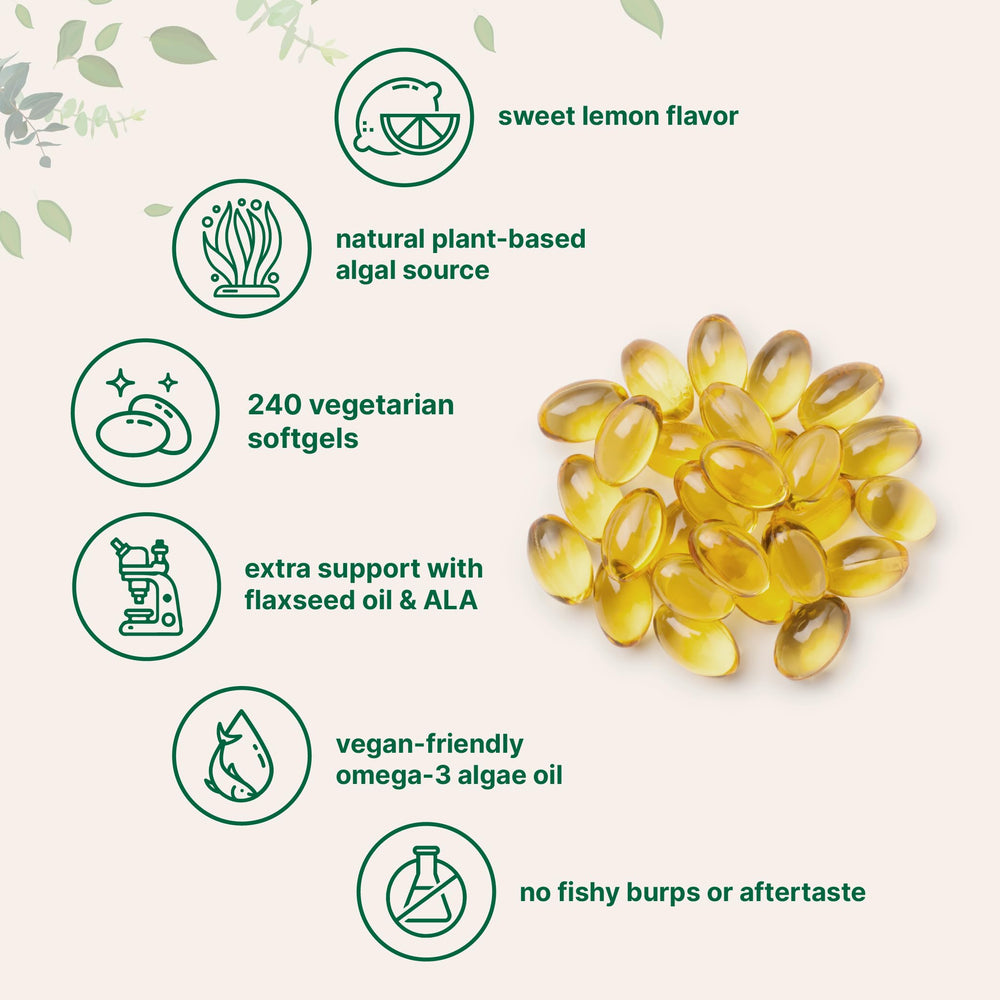 Close-up of vegan omega-3 algae oil softgels