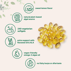 Close-up of vegan omega-3 algae oil softgels