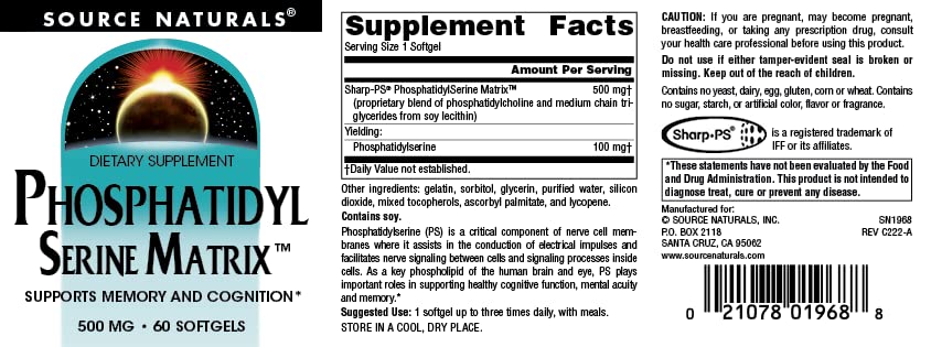 Close up of softgels and bottle of Phosphatidyl Serine Matrix 500 mg