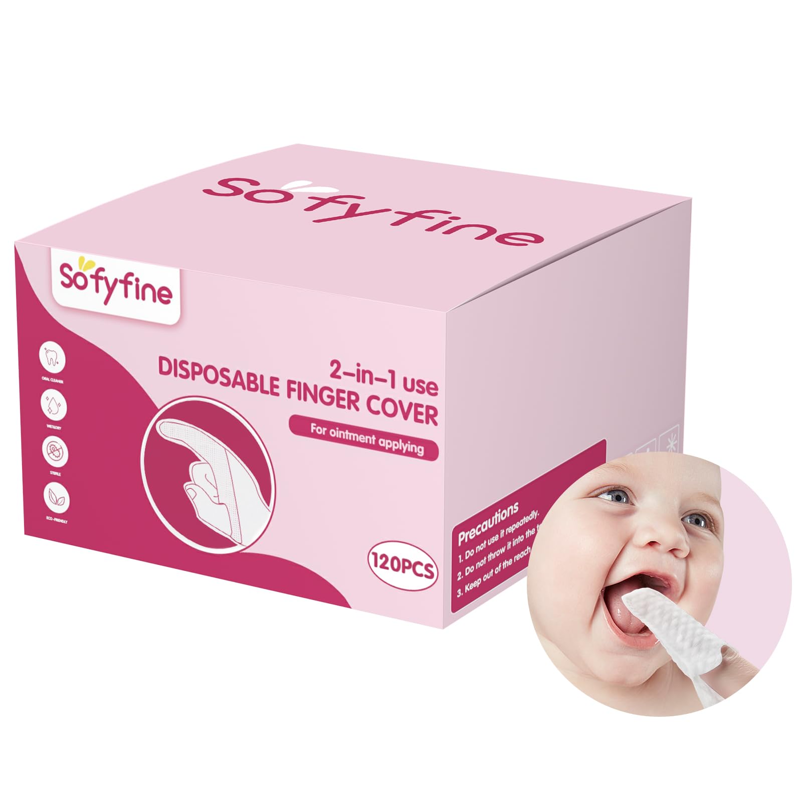 Box of SOFYFINE 60-count baby tongue cleaners and mouth wipes