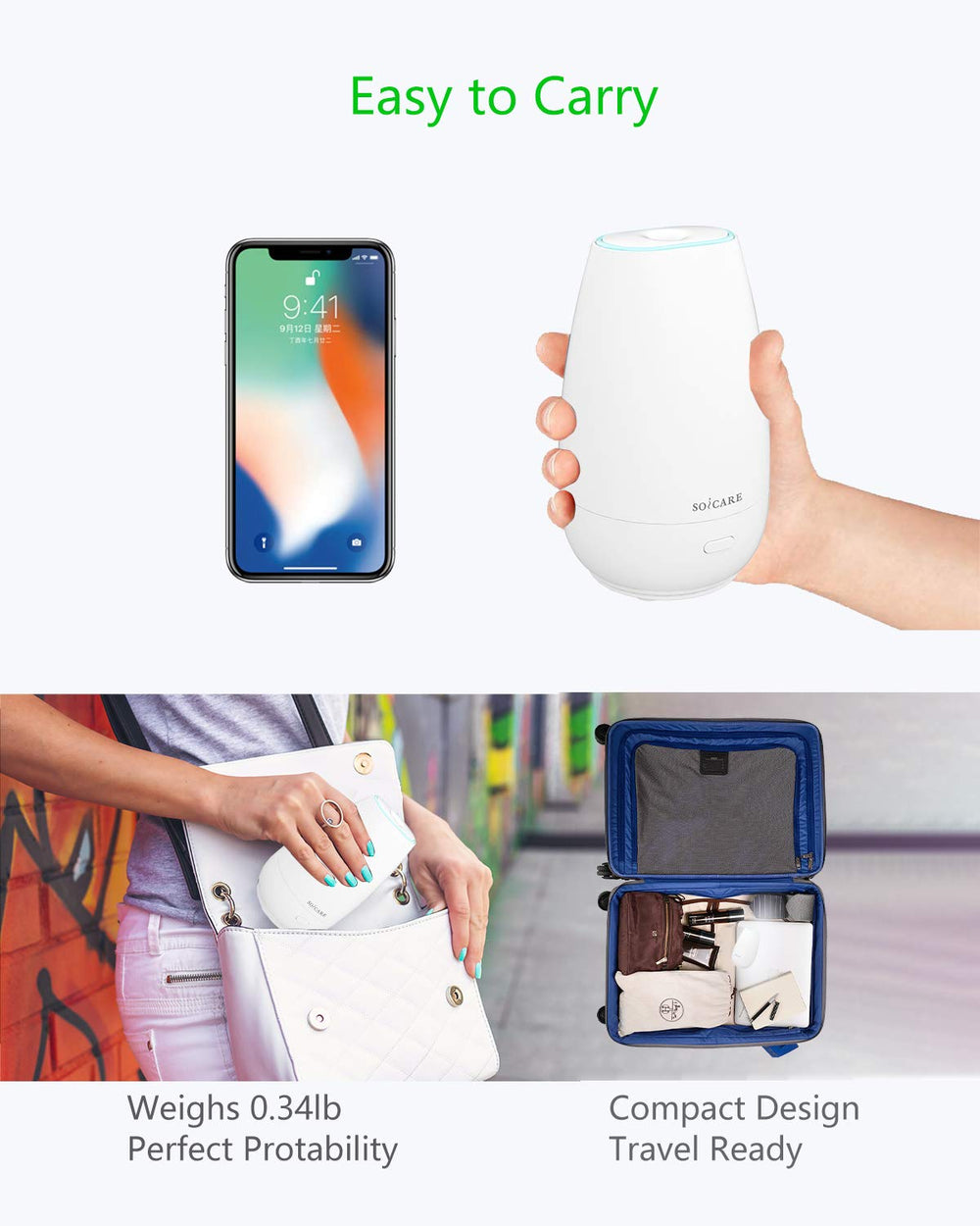 SOICARE diffuser in a cup holder for travel